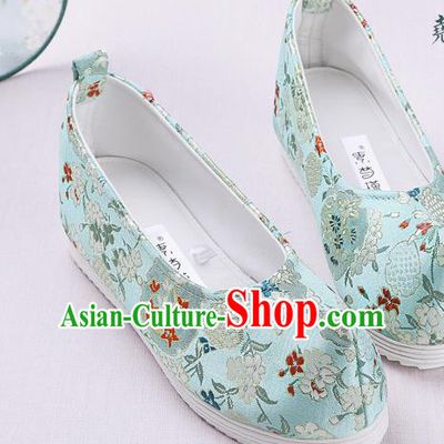 Chinese Handmade Opera Embroidered Green Brocade Bow Shoes Traditional Hanfu Shoes National Shoes for Women