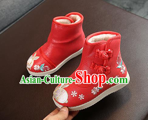 Chinese Handmade Winter Embroidered Red Boots Traditional Hanfu Shoes National Shoes for Kids Chinese Handmade Winter Embroidered Red Boots Traditional Hanfu Shoes National Shoes for Kids