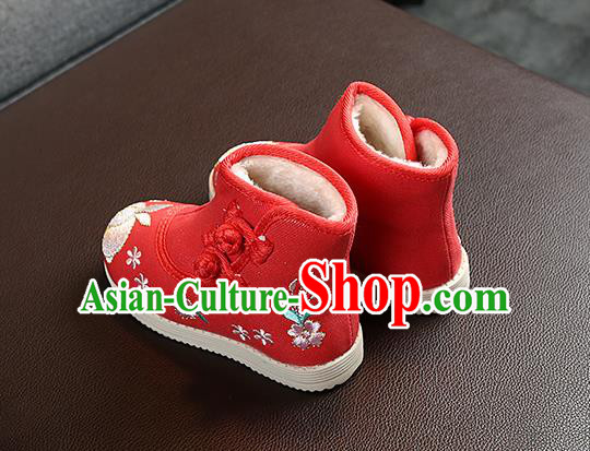 Chinese Handmade Winter Embroidered Red Boots Traditional Hanfu Shoes National Shoes for Kids Chinese Handmade Winter Embroidered Red Boots Traditional Hanfu Shoes National Shoes for Kids