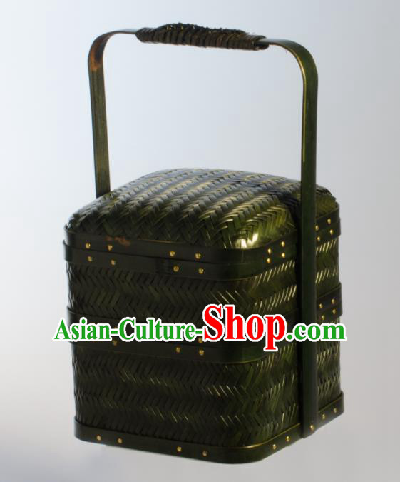 Chinese Handmade Bamboo Weaving Black Basket Traditional Food Box Chinese Handmade Bamboo Weaving Black Basket Traditional Food Box