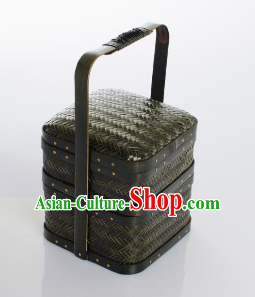 Chinese Handmade Bamboo Weaving Black Basket Traditional Food Box Chinese Handmade Bamboo Weaving Black Basket Traditional Food Box