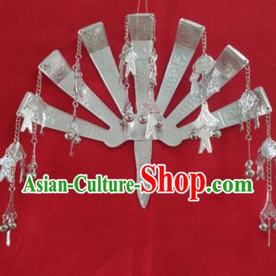 Chinese Traditional Handmade Miao Nationality Bells Tassel Hairpins Ethnic Wedding Hair Accessories for Women