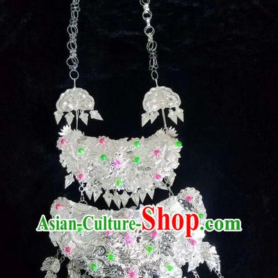Chinese Handmade Traditional Miao Nationality Tassel Necklace Ethnic Wedding Bride Accessories for Women