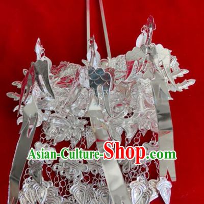 Chinese Traditional Handmade Miao Nationality Bride Bird Tassel Hairpins Ethnic Wedding Hair Accessories for Women