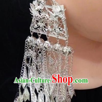 Chinese Handmade Traditional Miao Nationality Silver Earrings Ethnic Wedding Bride Accessories for Women