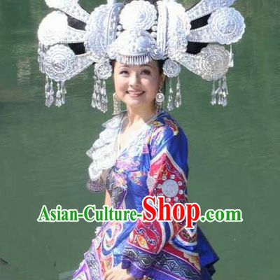 Chinese Traditional Handmade Miao Nationality Bride Hair Crown Silver Hairpins Ethnic Wedding Hair Accessories for Women