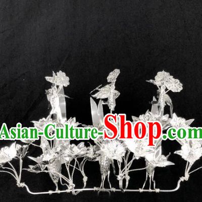 Chinese Traditional Handmade Miao Nationality Hair Crown Silver Hairpins Ethnic Wedding Hair Accessories for Women