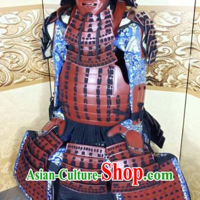 Japanese Handmade Traditional Samurai Red Body Armor and Helmet Ancient Warrior Costumes for Men