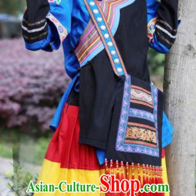 Chinese Traditional Yi Nationality Torch Festival Dress Ethnic Folk Dance Costume and Headpiece for Women
