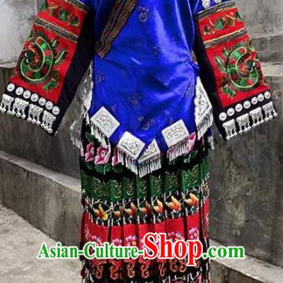 Chinese Traditional Miao Nationality Festival Blouse and Dress Ethnic Folk Dance Costume for Women