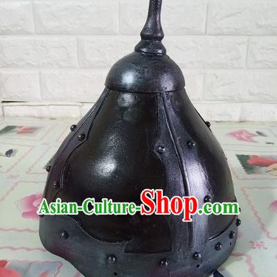 Chinese Handmade Traditional Yuan Dynasty Soldier Helmet Ancient General Hat for Men