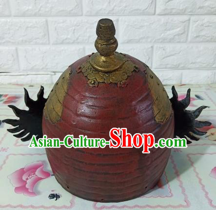 Chinese Handmade Traditional Tang Dynasty Soldier Red Helmet Ancient General Hat for Men Chinese Handmade Traditional Tang Dynasty Soldier Red Helmet Ancient General Hat for Men