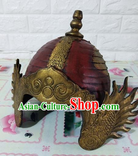 Chinese Handmade Traditional Tang Dynasty Soldier Red Helmet Ancient General Hat for Men Chinese Handmade Traditional Tang Dynasty Soldier Red Helmet Ancient General Hat for Men