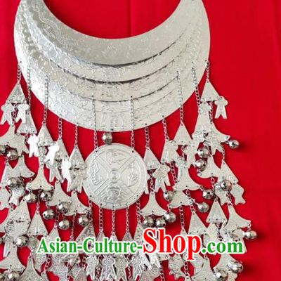 Chinese Handmade Traditional Miao Nationality Sliver Tassel Necklace Ethnic Wedding Bride Accessories for Women