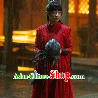 Chinese Ancient Princess Ying Yu Red Dress Drama Novoland Eagle Flag Swordswoman Replica Costumes and Headpiece for Women