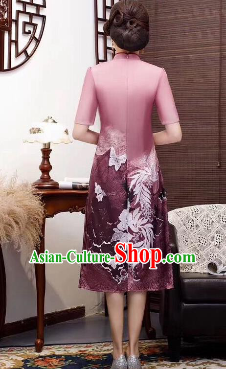 Chinese Traditional Qiapo Dress Bride Mother Deep Pink Cheongsam National Costumes for Women Chinese Traditional Qiapo Dress Bride Mother Deep Pink Cheongsam National Costumes for Women