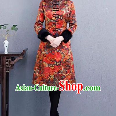 Chinese Traditional Mother Red Coat National Costume Tang Suit Cotton Wadded Jacket for Women