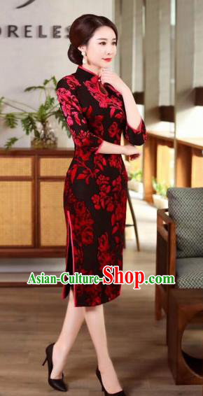 Chinese Traditional Qiapo Dress Velvet Cheongsam National Costumes for Women Chinese Traditional Qiapo Dress Velvet Cheongsam National Costumes for Women