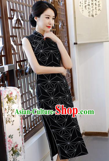 Chinese Traditional Qiapo Dress Black Cheongsam National Costumes for Women Chinese Traditional Qiapo Dress Black Cheongsam National Costumes for Women