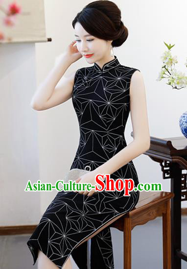 Chinese Traditional Qiapo Dress Black Cheongsam National Costumes for Women Chinese Traditional Qiapo Dress Black Cheongsam National Costumes for Women