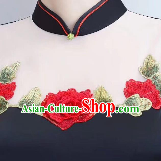 Chinese Traditional Long Qiapo Dress Embroidered Black Cheongsam National Costume for Women Chinese Traditional Long Qiapo Dress Embroidered Black Cheongsam National Costume for Women