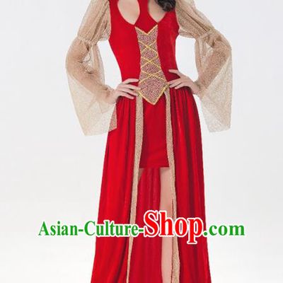 Traditional Europe Middle Ages Princess Red Dress Halloween Cosplay Pirates Stage Performance Costume for Women