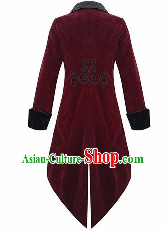 European Medieval Traditional Costume Europe Swallowtail Red Jacket for Men European Medieval Traditional Costume Europe Swallowtail Red Jacket for Men