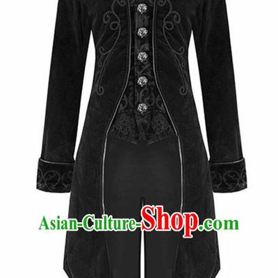 European Medieval Traditional Costume Europe Swallowtail Black Jacket for Men
