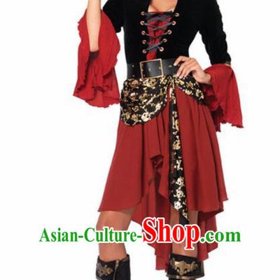 Traditional Europe Middle Ages Pirates Dress Halloween Cosplay Stage Performance Costume for Women