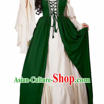 Traditional Europe Middle Ages Farmwife Green Dress Halloween Cosplay Stage Performance Costume for Women
