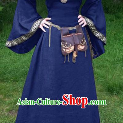 Traditional Europe Middle Ages Civilian Blue Dress Halloween Cosplay Stage Performance Costume for Women
