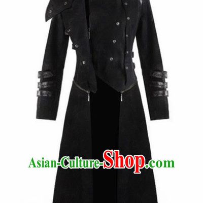 European Medieval Traditional Costume Europe Court Black Coat for Men