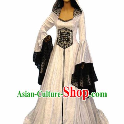 Traditional Europe Middle Ages Renaissance Drama White Dress Halloween Cosplay Stage Performance Costume for Women