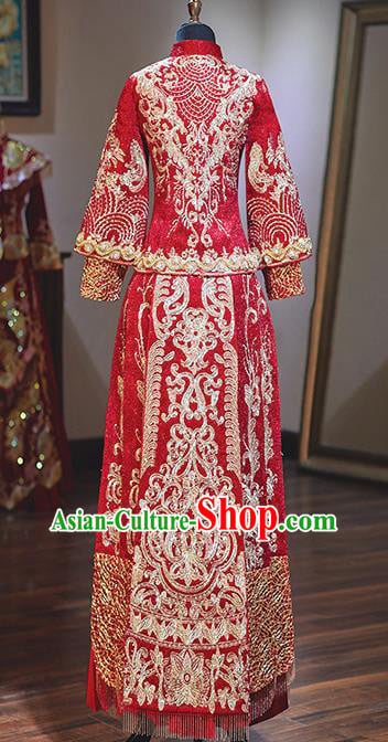 Chinese Traditional Wedding Costumes Red Xiuhe Suit Ancient Bride Embroidered Dress for Women Chinese Traditional Wedding Costumes Red Xiuhe Suit Ancient Bride Embroidered Dress for Women