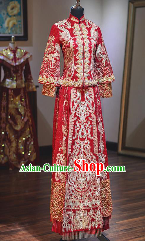 Chinese Traditional Wedding Costumes Red Xiuhe Suit Ancient Bride Embroidered Dress for Women Chinese Traditional Wedding Costumes Red Xiuhe Suit Ancient Bride Embroidered Dress for Women
