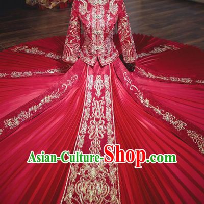 Chinese Traditional Wedding Costumes Red Xiuhe Suit Ancient Bride Dress for Women
