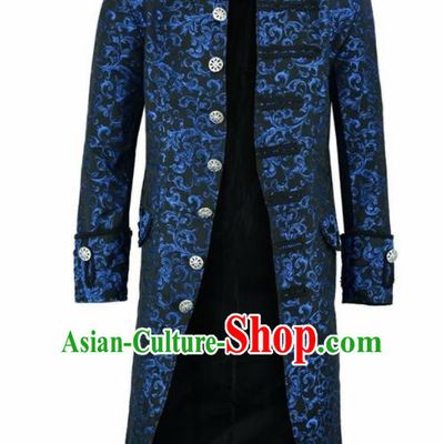 European Medieval Traditional Patrician Costume Europe Court Prince Blue Coat for Men