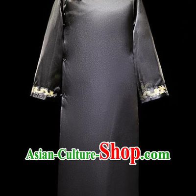 Chinese Traditional Wedding Groomsman Costumes Tang Suit Black Long Gown for Men