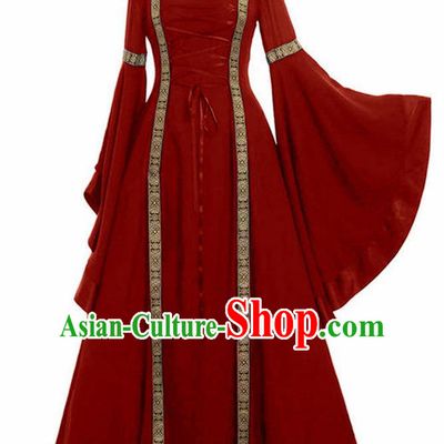 Traditional Europe Renaissance Drama Stage Performance Red Dress European Halloween Cosplay Court Costume for Women
