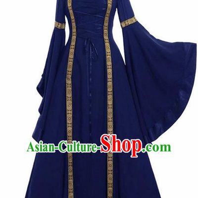 Traditional Europe Renaissance Drama Stage Performance Royalblue Dress European Halloween Cosplay Court Costume for Women