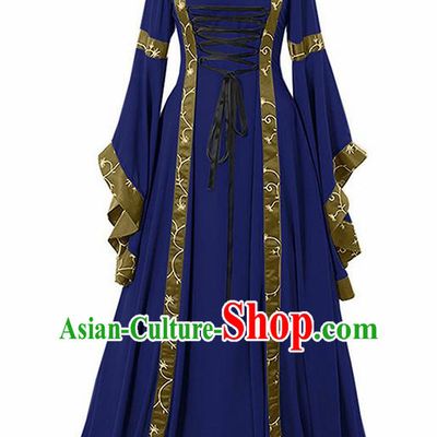 Traditional Europe Renaissance Royalblue Dress European Drama Stage Performance Halloween Cosplay Court Costume for Women