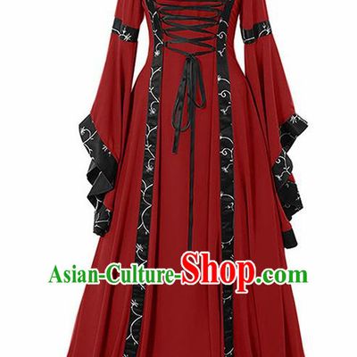 Traditional Europe Renaissance Red Dress European Drama Stage Performance Halloween Cosplay Court Costume for Women