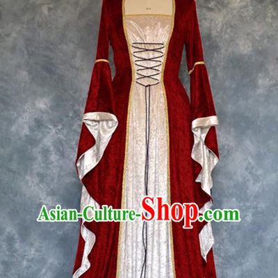 Traditional Europe Renaissance Court Red Velvet Dress European Drama Stage Performance Halloween Cosplay Costume for Women