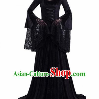 Traditional Europe Renaissance Black Lace Dress Stage Performance Halloween Cosplay Princess Costume for Women