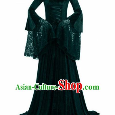 Traditional Europe Renaissance Deep Green Lace Dress Stage Performance Halloween Cosplay Princess Costume for Women