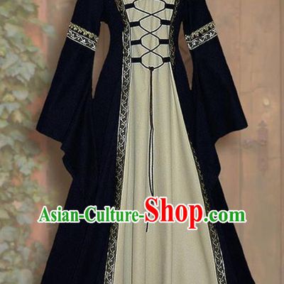 Traditional Europe Renaissance Black Dress Halloween Cosplay Stage Performance Costume for Women