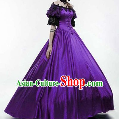 Traditional Europe Court Renaissance Purple Dress Halloween Cosplay Stage Performance Costume for Women