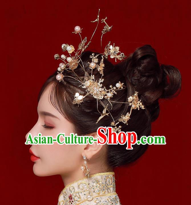 Chinese Traditional Handmade Wedding Hair Accessories Bride Golden Hair Crown for Women