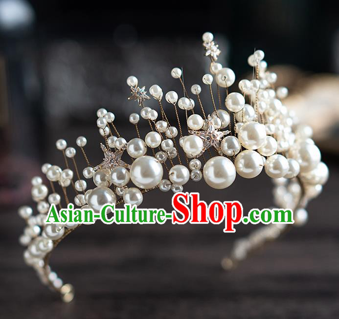 Top Grade Bride Pearls Hair Crown Wedding Hair Accessories for Women