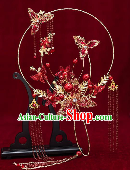 Chinese Traditional Wedding Palace Fans Ancient Bride Prop Red Round Fan for Men Chinese Traditional Wedding Palace Fans Ancient Bride Prop Red Round Fan for Men